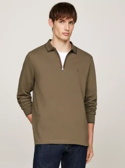 Koszulki Polo*Tommy Hilfiger Koszulka Polo Z Zapięciem Na Zamek ARMY GREEN