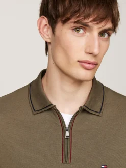 Koszulki Polo*Tommy Hilfiger Koszulka Polo Z Zapięciem Na Zamek ARMY GREEN