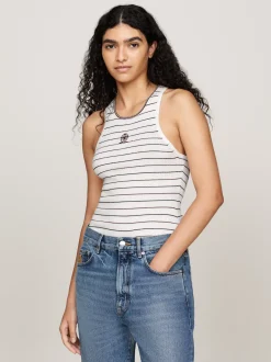 Swetry Z Okrągłym Dekoltem|Swetry*Tommy Hilfiger Koszulka W Paski Z Emblematem IVORY