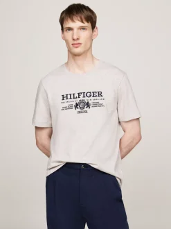 T-Shirty*Tommy Hilfiger Koszulka Z Haftowanym Emblematem HEATHERED PEBBLE