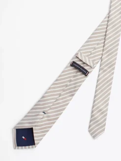 Krawaty & Poszetki*Tommy Hilfiger Krawat Z Jedwabnej Tkaniny W Paski CLASSIC BEIGE / OFF WHITE STRIPE