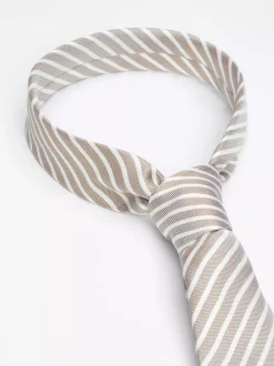 Krawaty & Poszetki*Tommy Hilfiger Krawat Z Jedwabnej Tkaniny W Paski CLASSIC BEIGE / OFF WHITE STRIPE