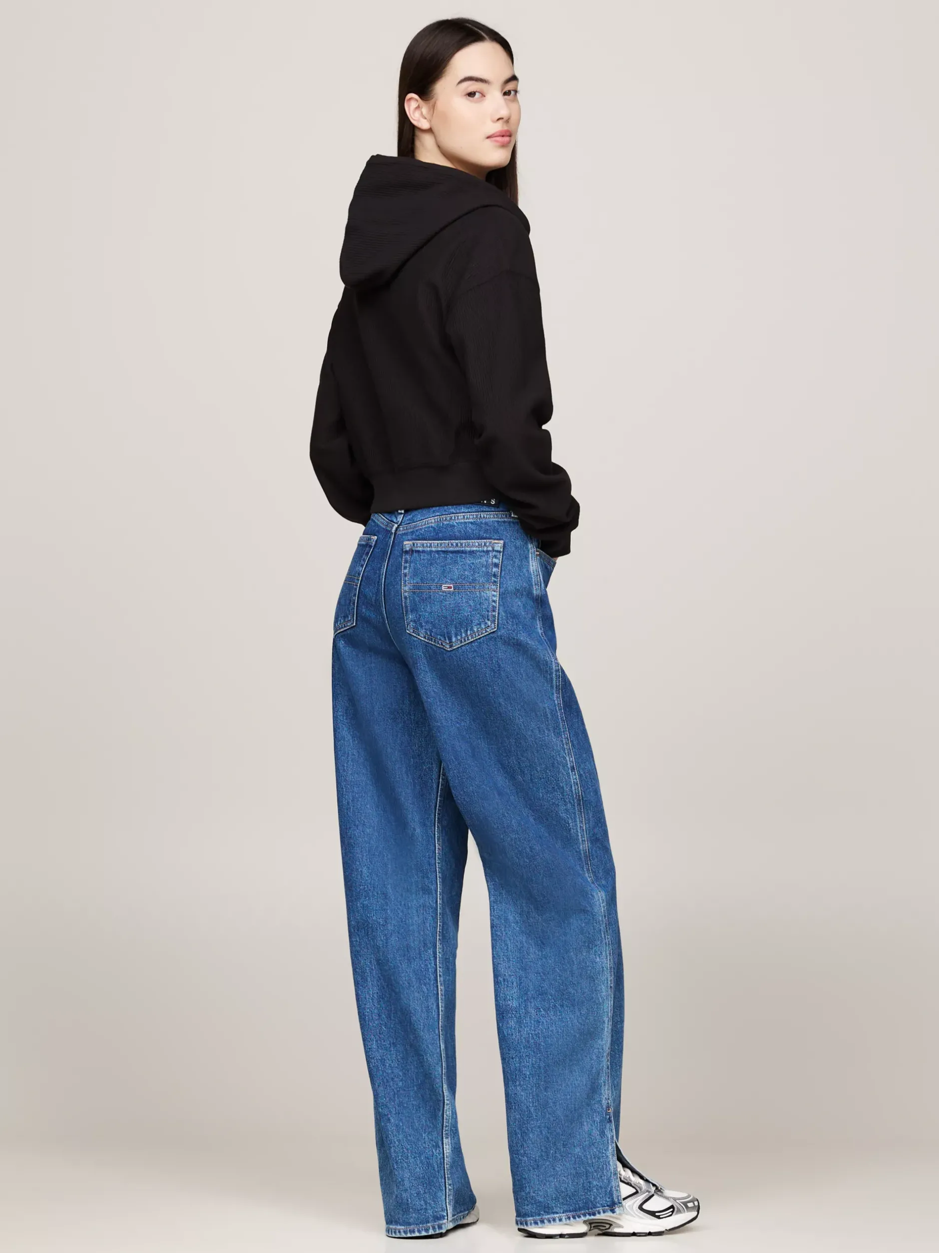 Bluzy Dresowe & Z Kapturem*Tommy Hilfiger Krótka Bluza Z Kapturem Z Tkaniny Ottoman BLACK
