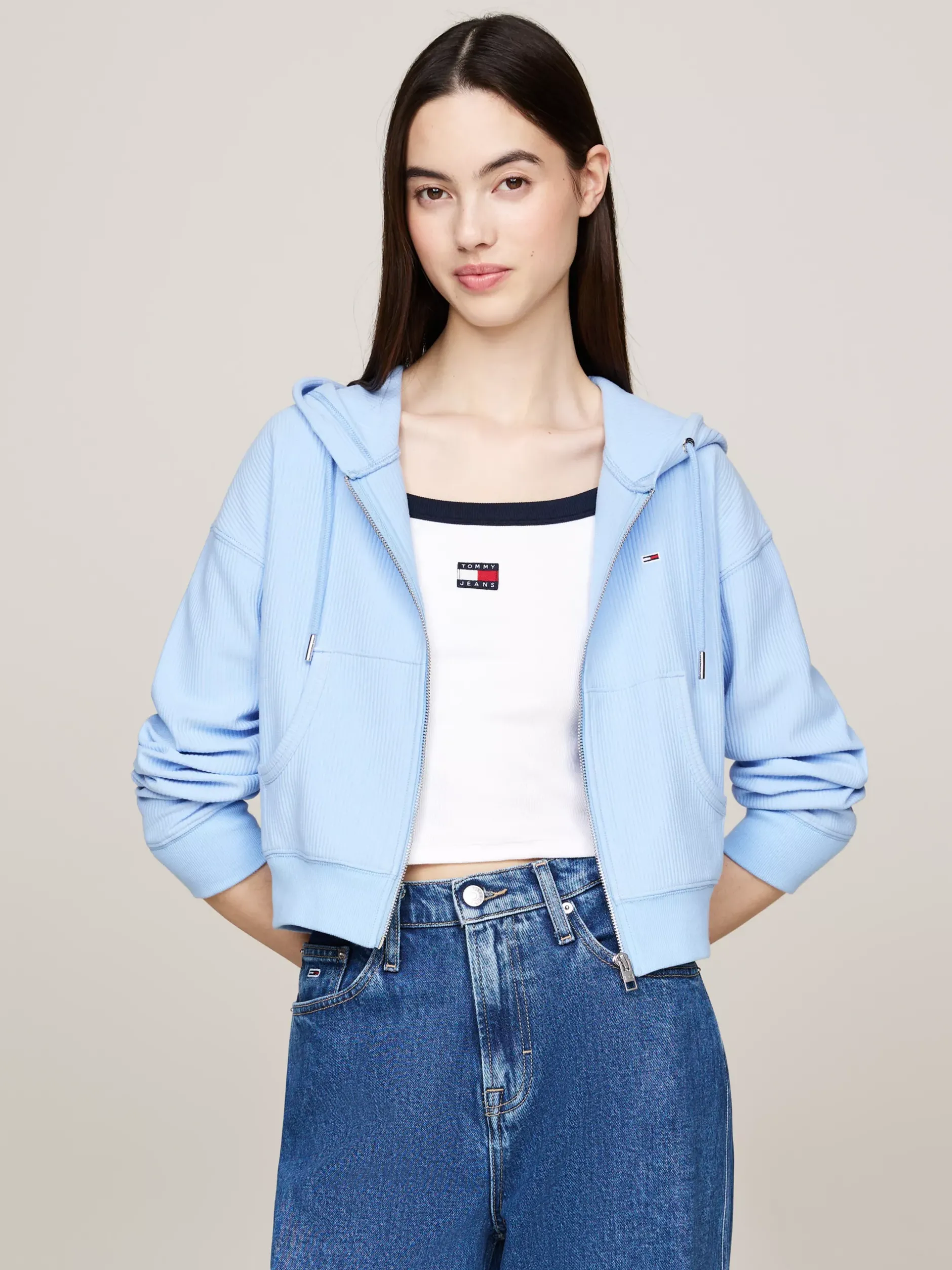 Bluzy Dresowe & Z Kapturem*Tommy Hilfiger Krótka Bluza Z Kapturem Z Tkaniny Ottoman VESSEL BLUE