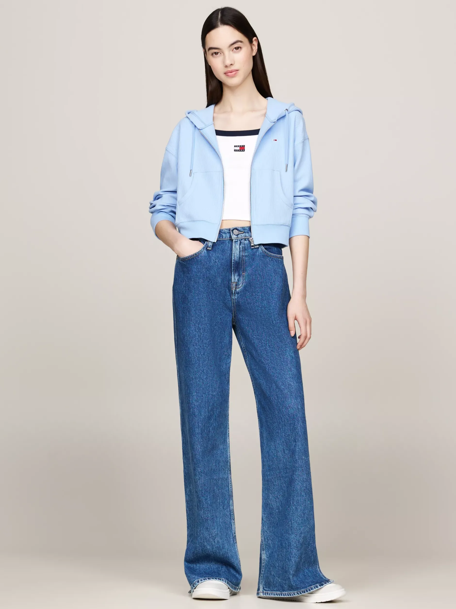 Bluzy Dresowe & Z Kapturem*Tommy Hilfiger Krótka Bluza Z Kapturem Z Tkaniny Ottoman VESSEL BLUE