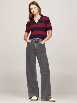 Koszulki Polo*Tommy Hilfiger Krótka Koszulka Polo O Pudełkowym Kroju W Paski NAVY / RED STRIPE
