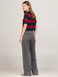 Koszulki Polo*Tommy Hilfiger Krótka Koszulka Polo O Pudełkowym Kroju W Paski NAVY / RED STRIPE