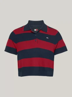 Koszulki Polo*Tommy Hilfiger Krótka Koszulka Polo O Pudełkowym Kroju W Paski NAVY / RED STRIPE