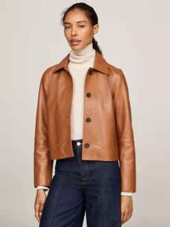 Kurtki & Płaszcze*Tommy Hilfiger Krótka Kurtka Skórzana O Wąskim Kroju CLASSIC KHAKI