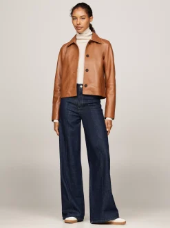 Kurtki & Płaszcze*Tommy Hilfiger Krótka Kurtka Skórzana O Wąskim Kroju CLASSIC KHAKI