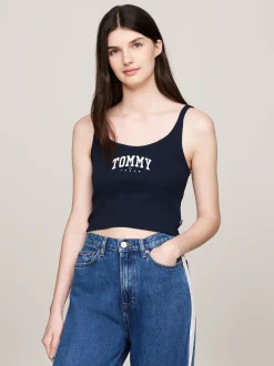 T-Shirty*Tommy Hilfiger Krótki Prążkowany Top Na Ramiączkach DARK NIGHT NAVY