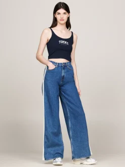 T-Shirty*Tommy Hilfiger Krótki Prążkowany Top Na Ramiączkach DARK NIGHT NAVY