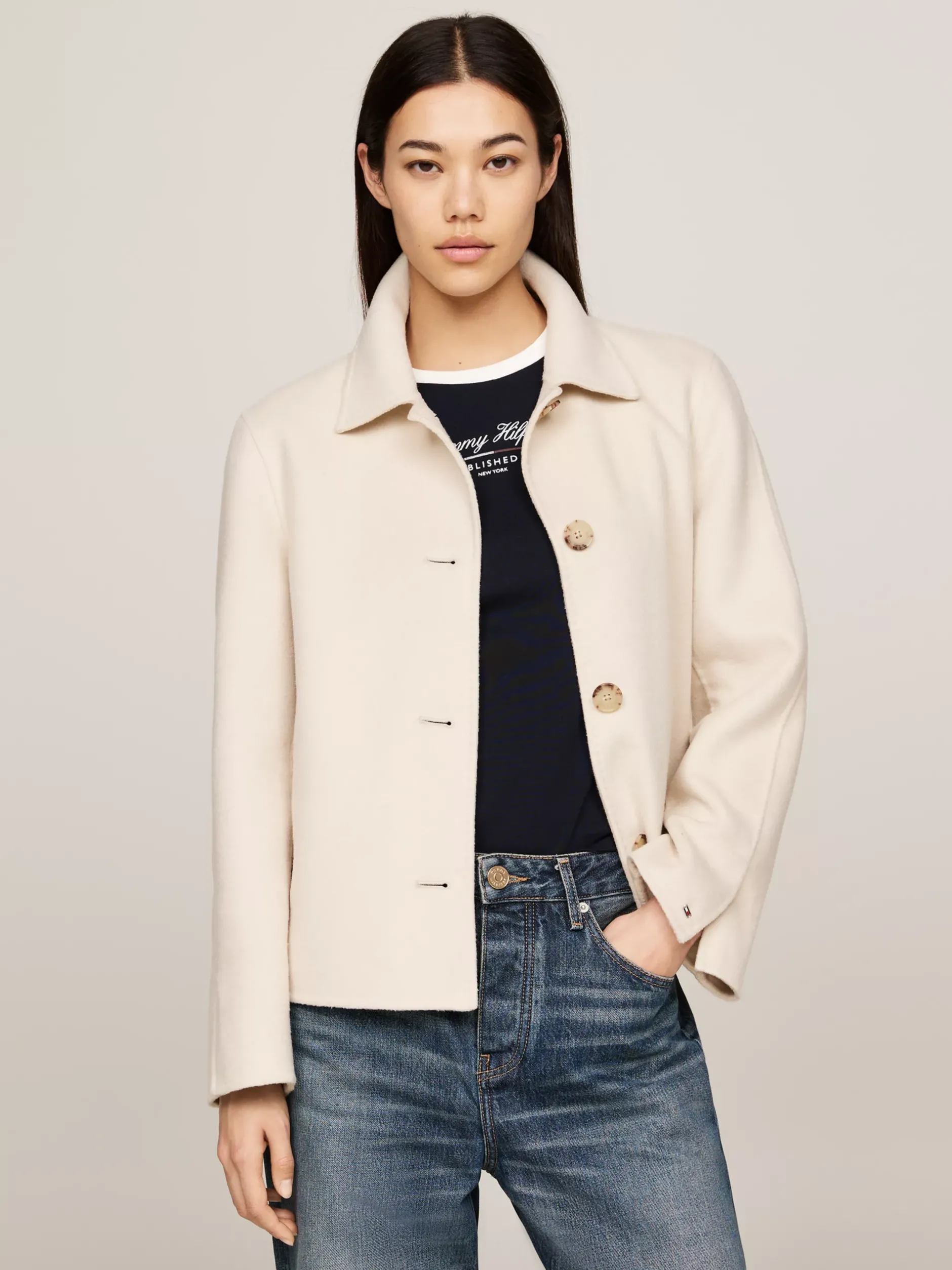 Kurtki & Płaszcze|Wełniane Płaszcze*Tommy Hilfiger Krótki Trencz Z Dwustronnego Materiału CLASSIC BEIGE