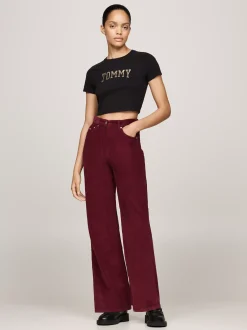T-Shirty*Tommy Hilfiger Krótki Wąski T-shirt Z Brokatowym Logo BLACK