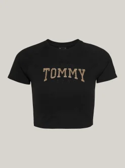 T-Shirty*Tommy Hilfiger Krótki Wąski T-shirt Z Brokatowym Logo BLACK