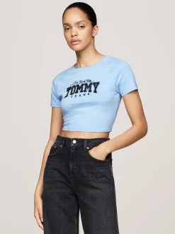 T-Shirty*Tommy Hilfiger Krótki Wąski T-shirt Z Brokatowym Logo VESSEL BLUE