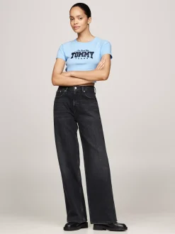 T-Shirty*Tommy Hilfiger Krótki Wąski T-shirt Z Brokatowym Logo VESSEL BLUE