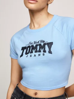 T-Shirty*Tommy Hilfiger Krótki Wąski T-shirt Z Brokatowym Logo VESSEL BLUE