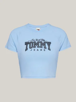 T-Shirty*Tommy Hilfiger Krótki Wąski T-shirt Z Brokatowym Logo VESSEL BLUE
