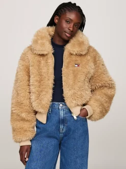 Kurtki & Płaszcze*Tommy Hilfiger Kurtka Na Zamek Z Imitacji Kożuszka GENTLE GOLD