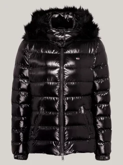 Kurtki & Płaszcze*Tommy Hilfiger Kurtka Puchowa Z Kapturem Ze Sztucznym Futrem BLACK