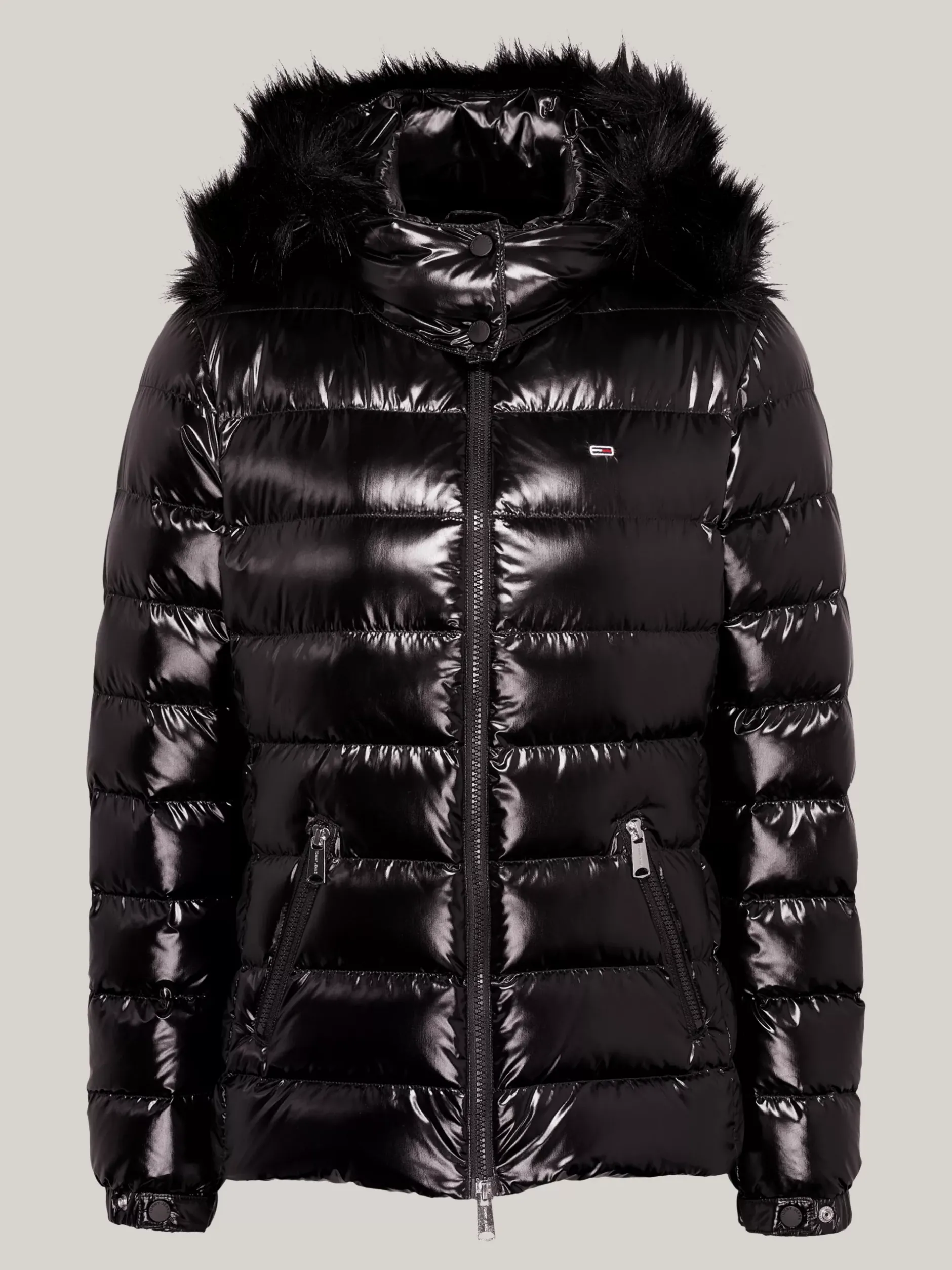 Kurtki & Płaszcze*Tommy Hilfiger Kurtka Puchowa Z Kapturem Ze Sztucznym Futrem BLACK