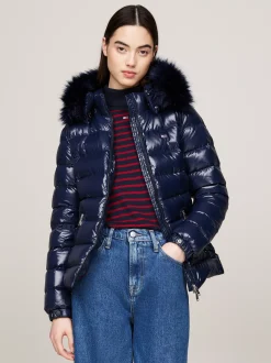 Kurtki & Płaszcze*Tommy Hilfiger Kurtka Puchowa Z Kapturem Ze Sztucznym Futrem DARK NIGHT NAVY