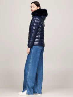 Kurtki & Płaszcze*Tommy Hilfiger Kurtka Puchowa Z Kapturem Ze Sztucznym Futrem DARK NIGHT NAVY