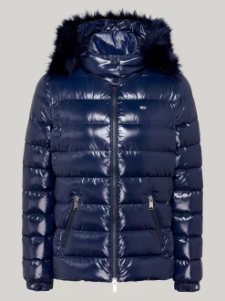 Kurtki & Płaszcze*Tommy Hilfiger Kurtka Puchowa Z Kapturem Ze Sztucznym Futrem DARK NIGHT NAVY