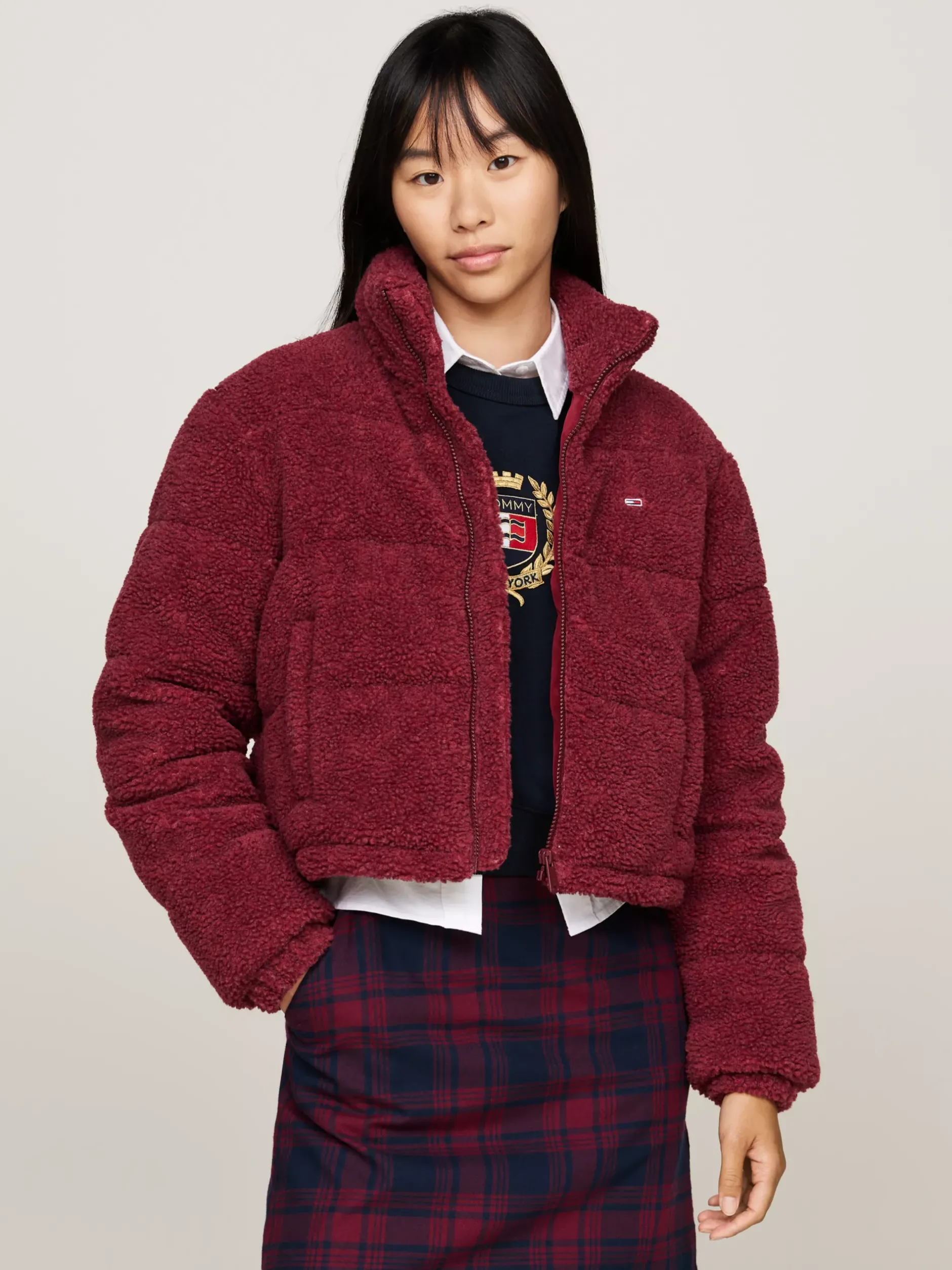 Kurtki & Płaszcze*Tommy Hilfiger Kurtka Puchowa Z Polaru O Skróconym Kroju DEEP ROUGE