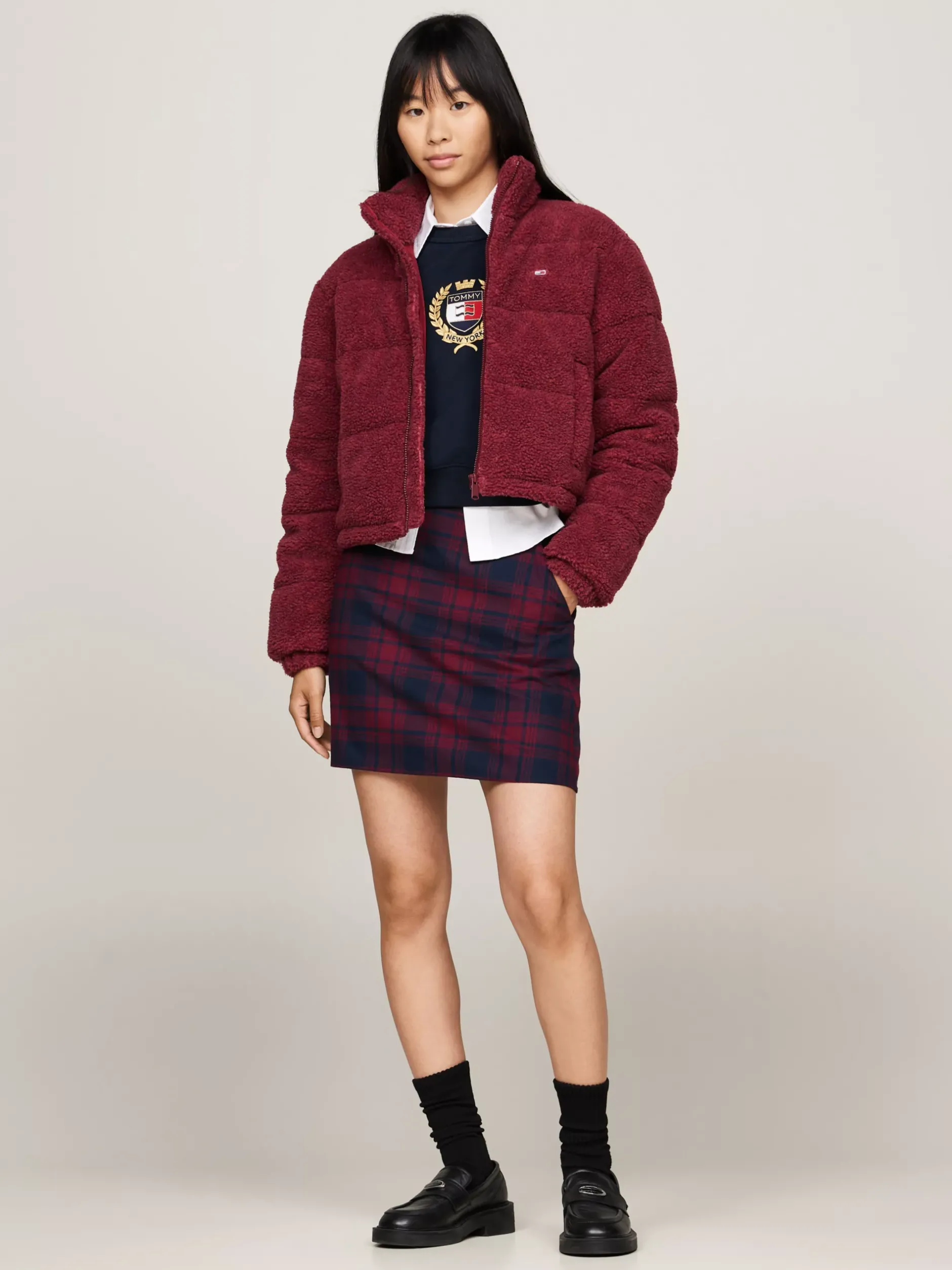 Kurtki & Płaszcze*Tommy Hilfiger Kurtka Puchowa Z Polaru O Skróconym Kroju DEEP ROUGE