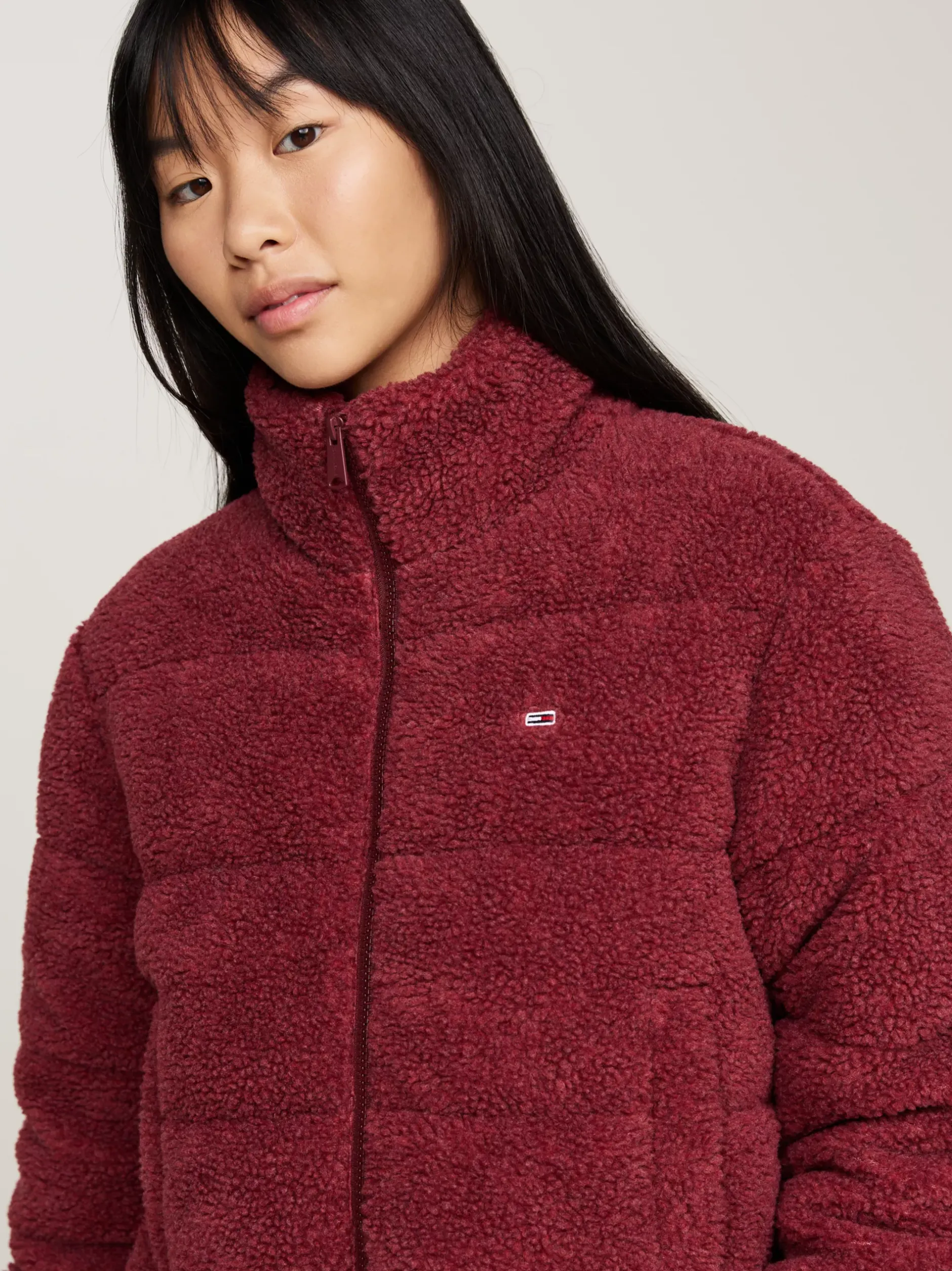 Kurtki & Płaszcze*Tommy Hilfiger Kurtka Puchowa Z Polaru O Skróconym Kroju DEEP ROUGE