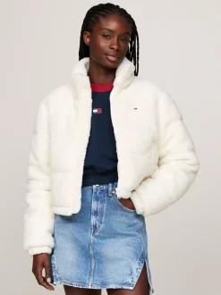 Kurtki & Płaszcze*Tommy Hilfiger Kurtka Puchowa Z Polaru O Skróconym Kroju ANCIENT WHITE
