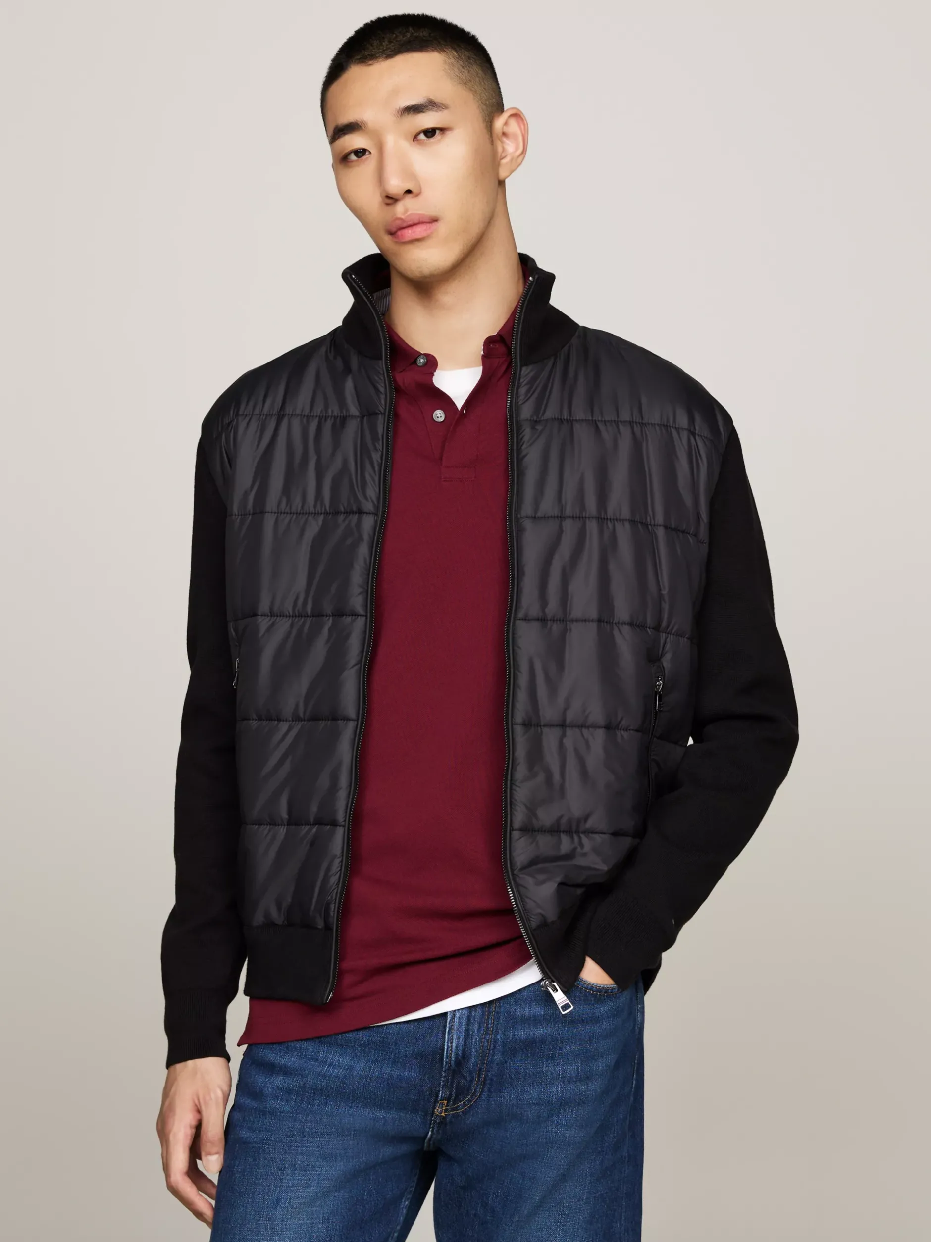 Swetry|Dzianina*Tommy Hilfiger Kurtka Smart Casual O Mieszanej Fakturze BLACK