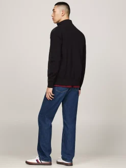 Swetry|Dzianina*Tommy Hilfiger Kurtka Smart Casual O Mieszanej Fakturze BLACK