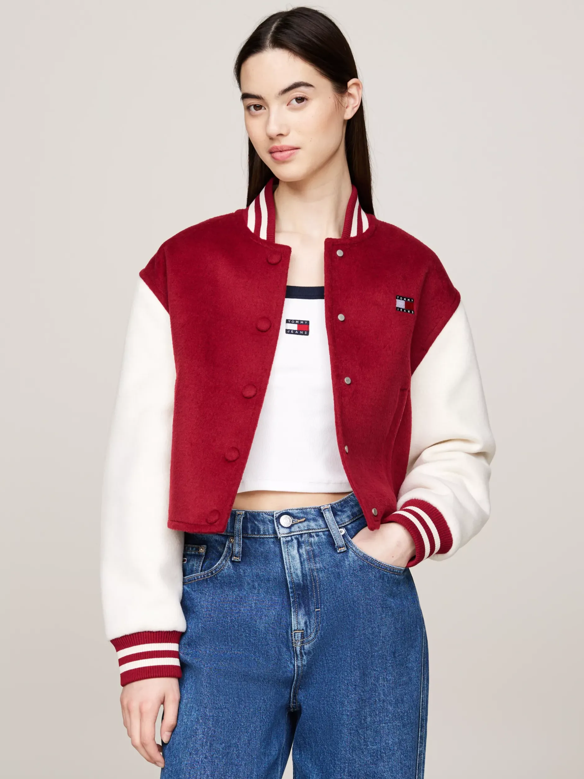 Kurtki & Płaszcze*Tommy Hilfiger Kurtka Varsity O Skróconym Kroju Z Domieszką Wełny REGATTA RED