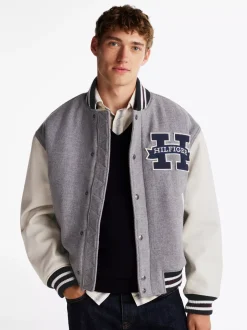 Kurtki & Płaszcze|Bomberki*Tommy Hilfiger Kurtka W Stylu Varsity Z Blokami Kolorów LIGHT GREY HEATHER