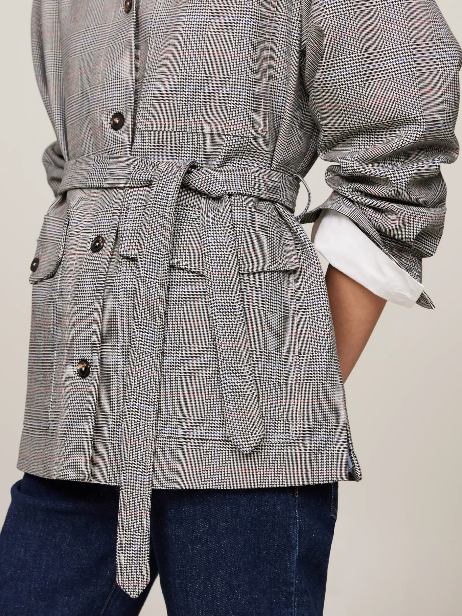 Marynarki*Tommy Hilfiger Kurtka Z Paskiem We Wzór W Kratę GLOBAL STP CHECK/ S/ TEXTURE H GREY