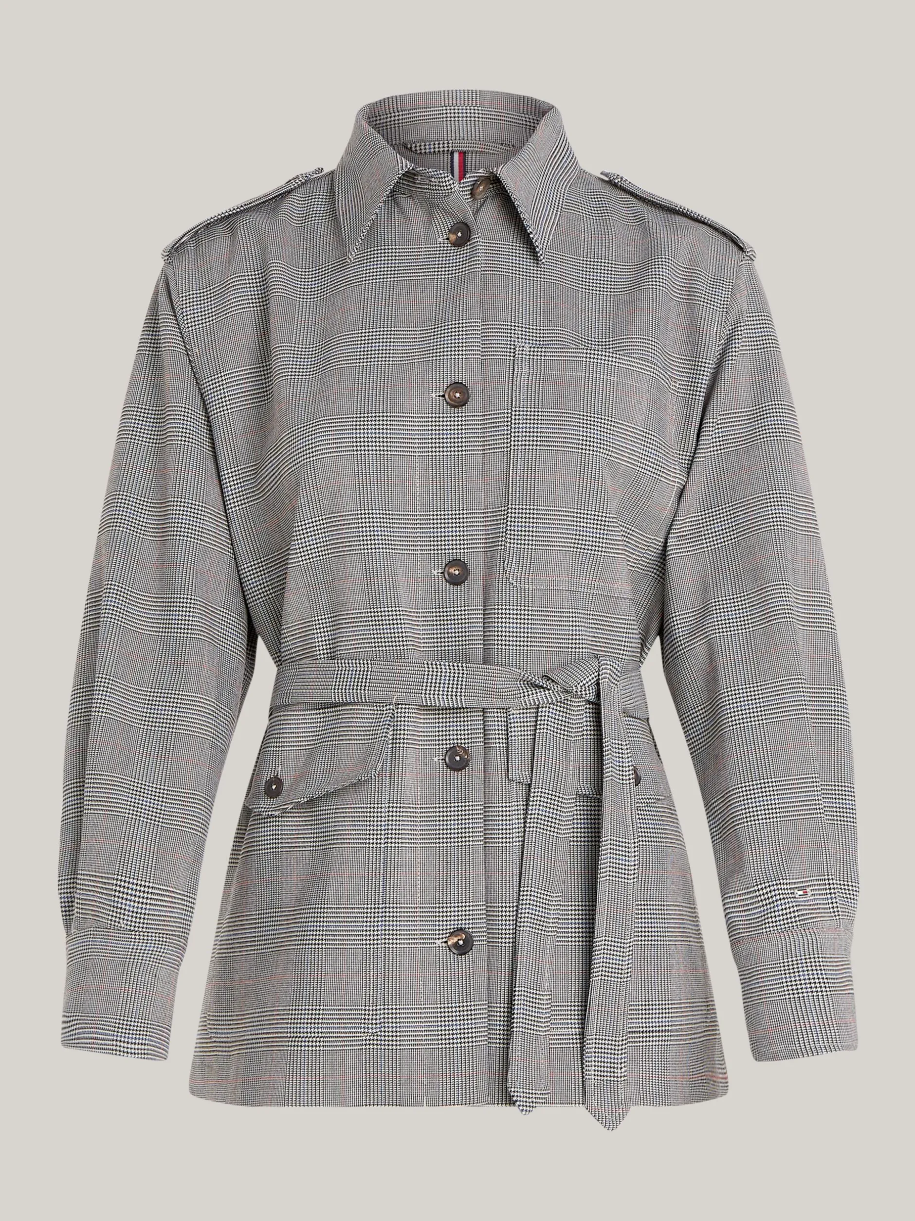 Marynarki*Tommy Hilfiger Kurtka Z Paskiem We Wzór W Kratę GLOBAL STP CHECK/ S/ TEXTURE H GREY