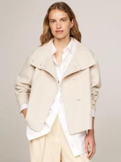 Kurtki & Płaszcze|Wełniane Płaszcze*Tommy Hilfiger Kurtka Z Zapinanym Na Guziki Kołnierzem CLASSIC BEIGE