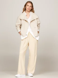 Kurtki & Płaszcze|Wełniane Płaszcze*Tommy Hilfiger Kurtka Z Zapinanym Na Guziki Kołnierzem CLASSIC BEIGE