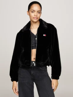 Kurtki & Płaszcze*Tommy Hilfiger Kurtka Ze Sztucznego Futra O Skróconym Kroju BLACK