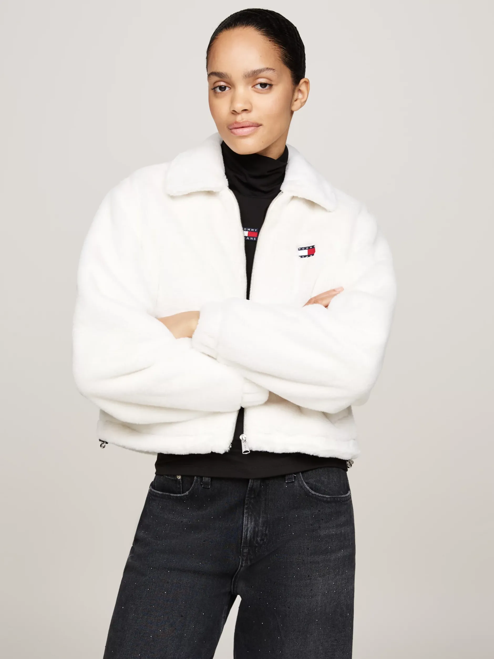 Kurtki & Płaszcze*Tommy Hilfiger Kurtka Ze Sztucznego Futra O Skróconym Kroju IVORY