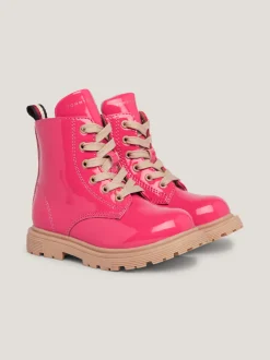 Obuwie I Akcesoria*Tommy Hilfiger Lakierowane Botki Typu Biker Ze Sznurowaniem FUCHSIA