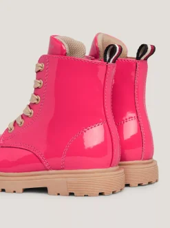 Obuwie I Akcesoria*Tommy Hilfiger Lakierowane Botki Typu Biker Ze Sznurowaniem FUCHSIA