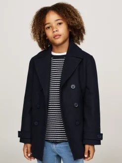 Kurtki*Tommy Hilfiger Lekka Dwurzędowa Kurtka Marynarska Z Wełną DESERT SKY