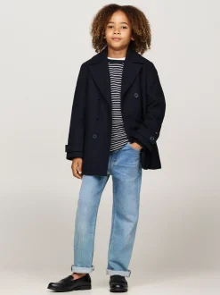 Kurtki*Tommy Hilfiger Lekka Dwurzędowa Kurtka Marynarska Z Wełną DESERT SKY