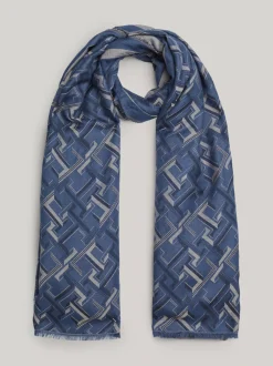 Szaliki|Szaliki*Tommy Hilfiger Lekki żakardowy Szal Z Monogramem TH FOSSIL BLUE
