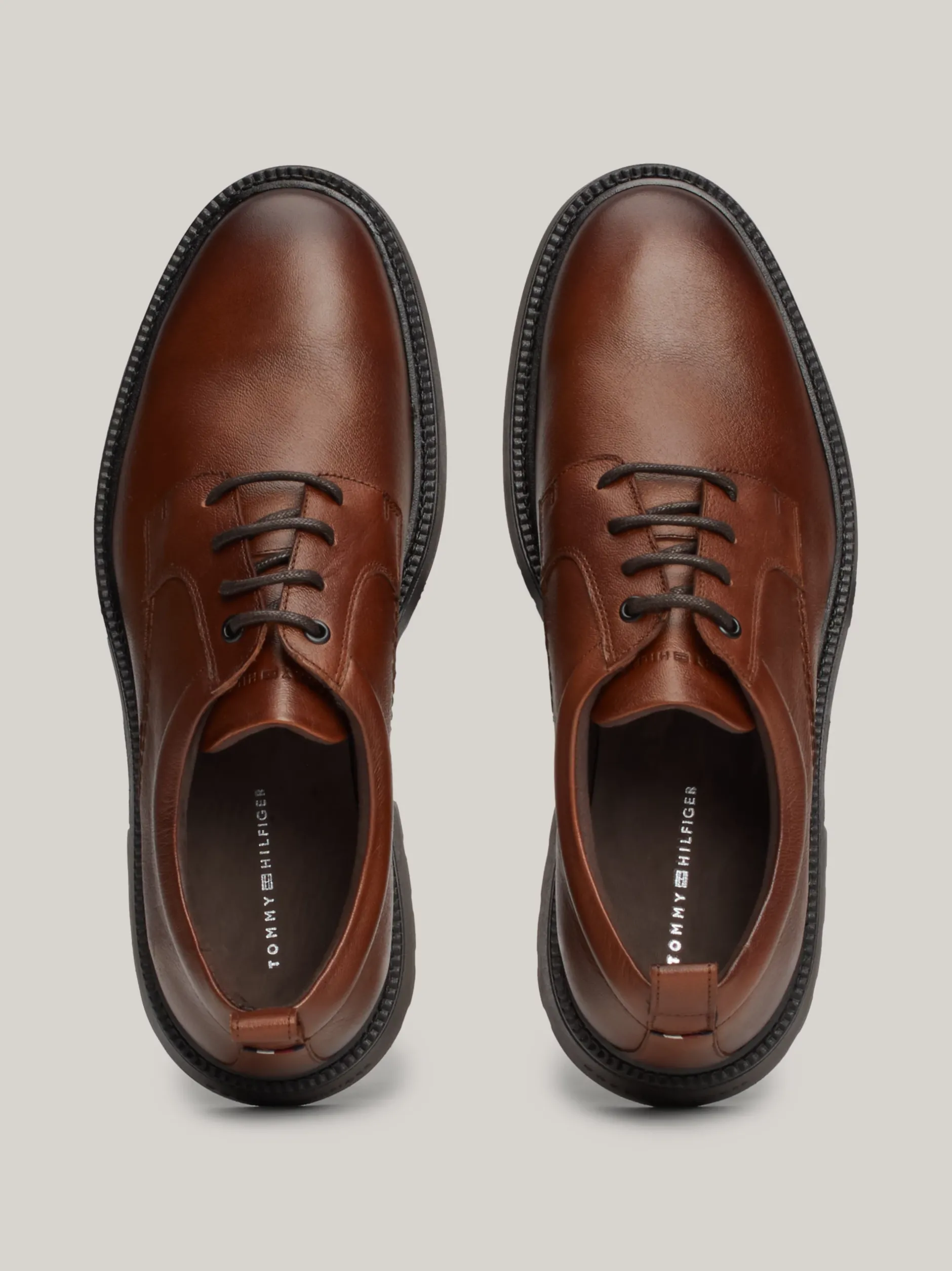 Buty Wizytowe*Tommy Hilfiger Lekkie Skórzane Buty Typu Derby WINTER COGNAC