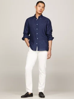 Koszule*Tommy Hilfiger Lniana Koszula O Regularnym Kroju CARBON NAVY